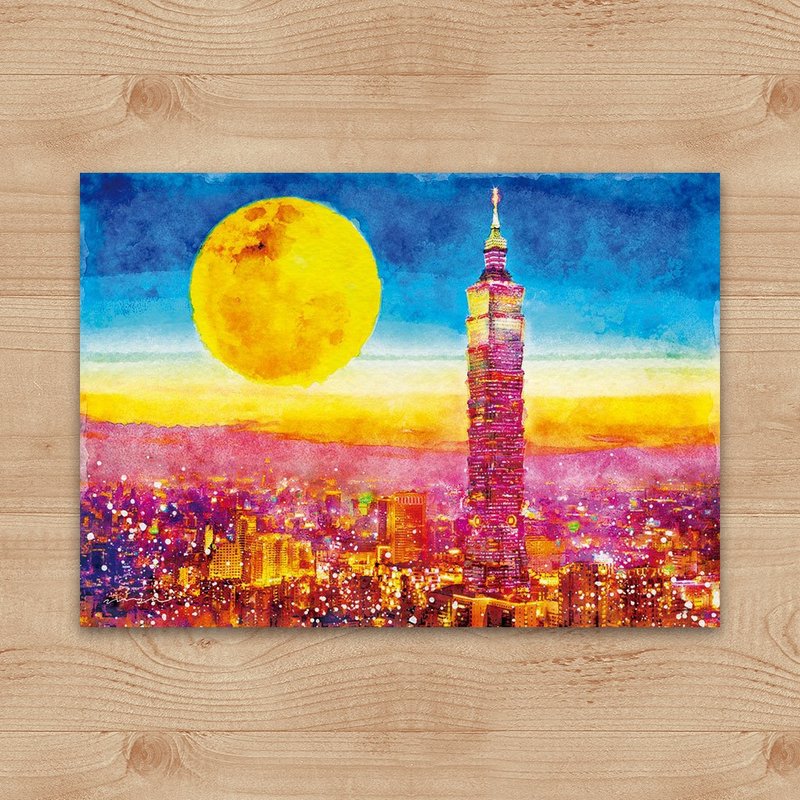 明信片 绘画系列 – 台北 夜景 - 卡片/明信片 - 纸 白色