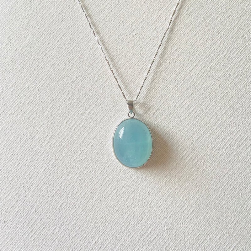 海蓝宝蛋面吊坠(A) - 项链 - 水晶 蓝色