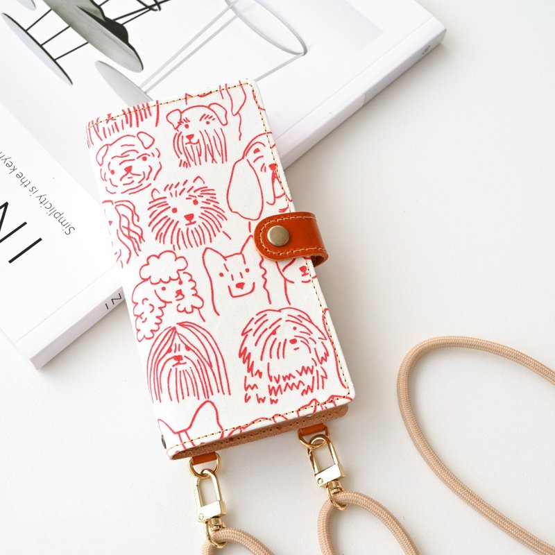 兼容于所有型号 智慧型手机外壳 笔记本型 垂直悬吊零件 [Dog Days] 智慧型手机肩背 AE76C - 手机壳/手机套 - 真皮 红色