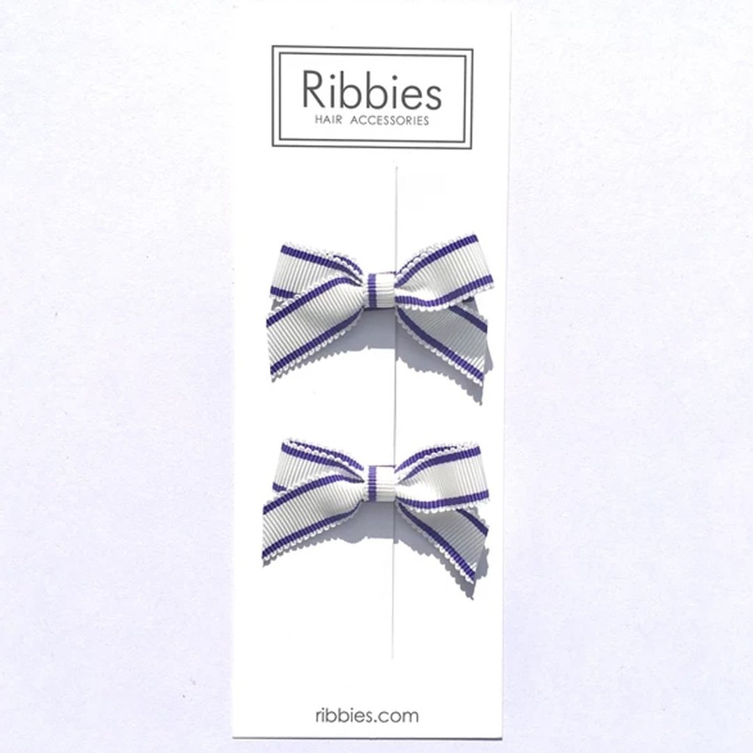 英国Ribbies 经典蝴蝶结2入组-宝蓝白条纹 发饰 发夹 髪饰 可爱 - 发饰 - 聚酯纤维 
