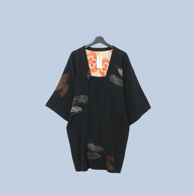 Back to Green-日本带回羽织 扇形倒影KI-07 /vintage kimono - 女装休闲/机能外套 - 丝．绢 