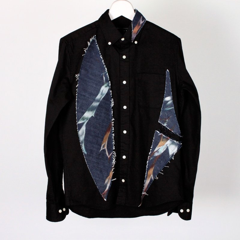 Pasting Cotton Shirts (S) - 男装衬衫 - 棉．麻 黑色