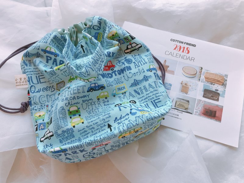 束口提袋/束口袋/收纳袋/便当袋-水蓝车车 - 手提包/手提袋 - 棉．麻 蓝色