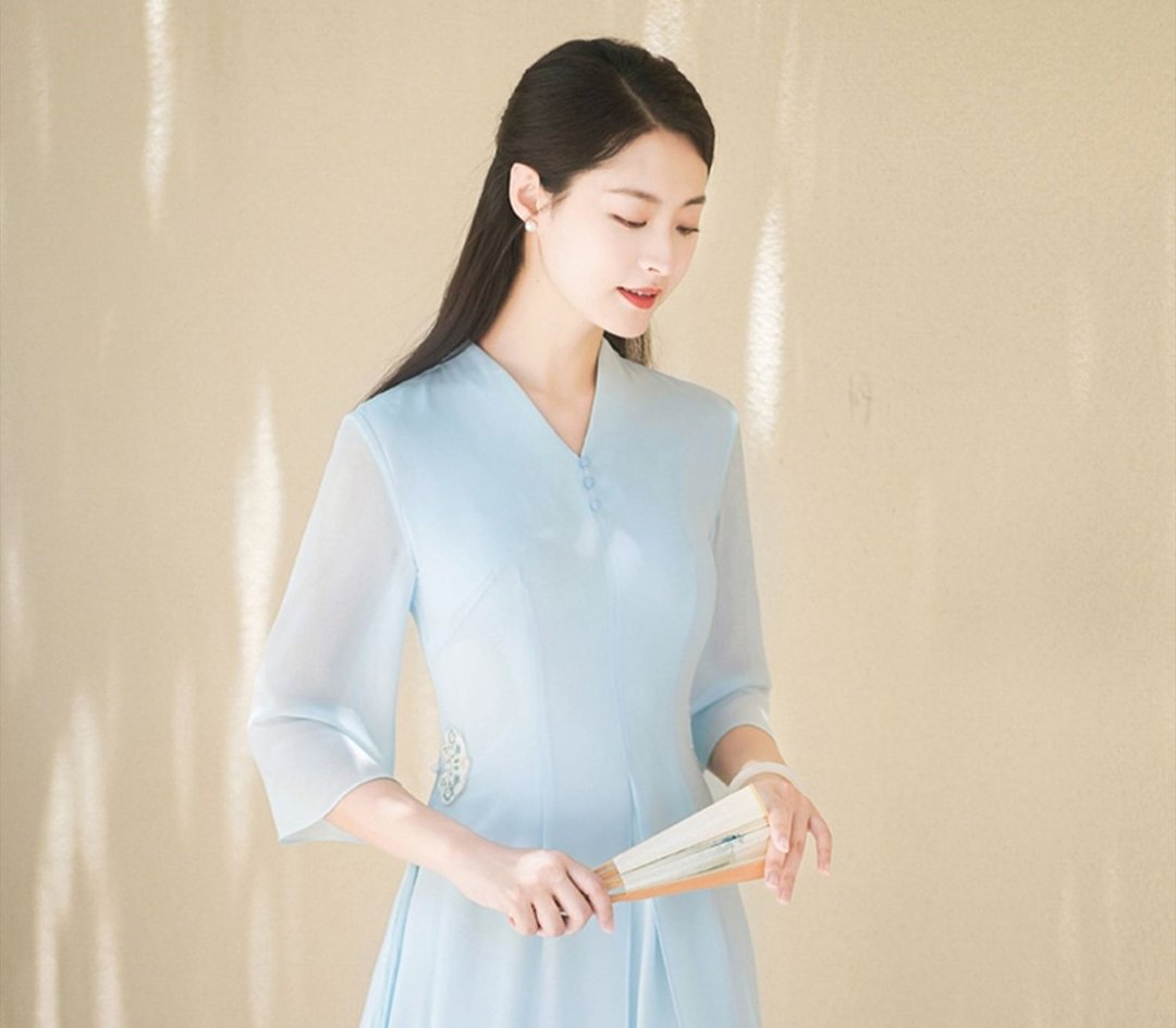 新中式  中国风改良汉服白色仙气禅意旗袍唐装藍色连衣裙洋装 - 洋装/连衣裙 - 其他材质 蓝色