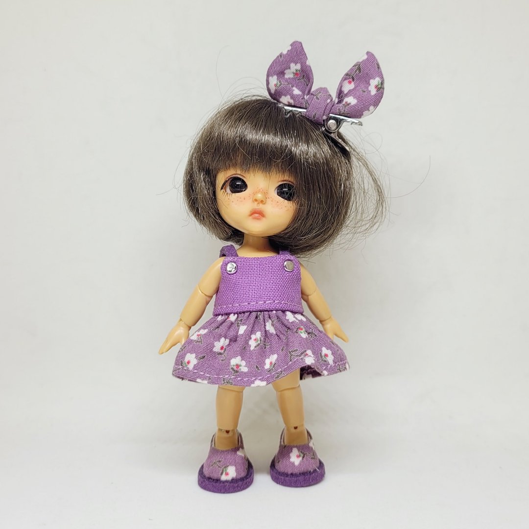 Lati White Outfit : Purple and Blossoms Set (Dress, Shoes and Hair clip) - 玩偶/公仔 - 棉．麻 紫色