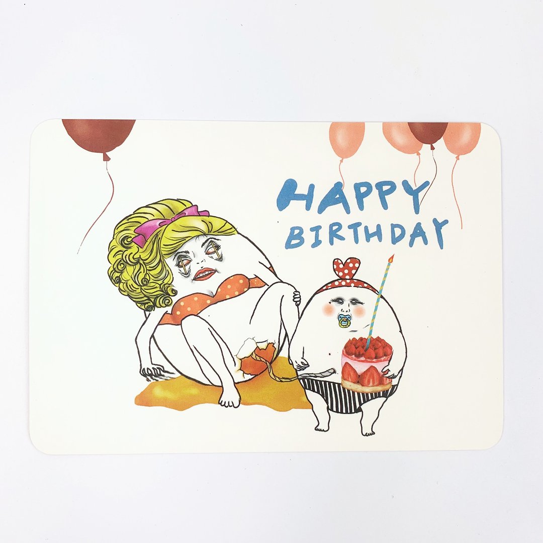 生日卡- Happy蛋生日 - 卡片/明信片 - 纸 白色