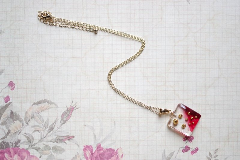 树脂艺术 方形坠饰・绯红之魂 - 项链 - 树脂 红色