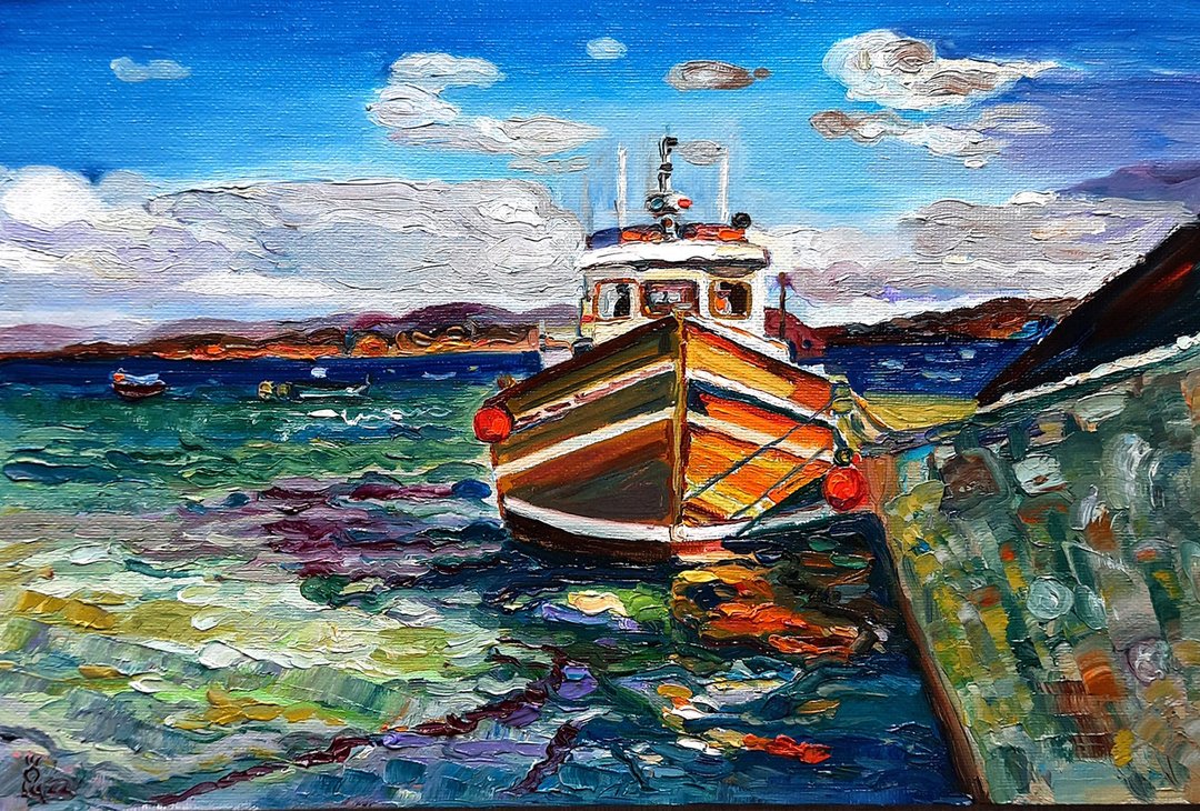 Sailboat  Painting  Original Art Painting  Wall Decor Sailboat Art - 墙贴/壁贴 - 其他材质 绿色
