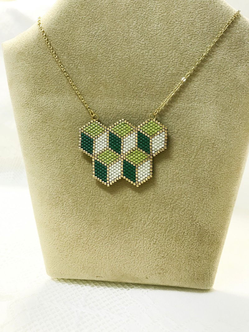 几何系列：Little Green Cube Necklace (N1703JS) - 耳环/耳夹 - 其他材质 绿色