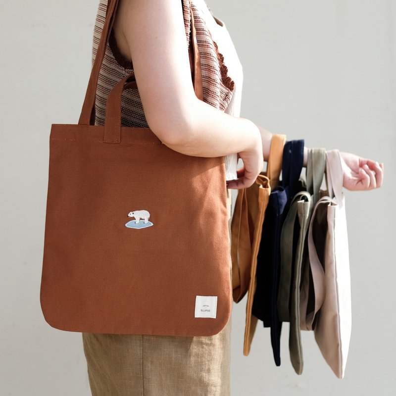 刺绣北极熊两用帆布托特包 - 手提包/手提袋 - 棉．麻 多色