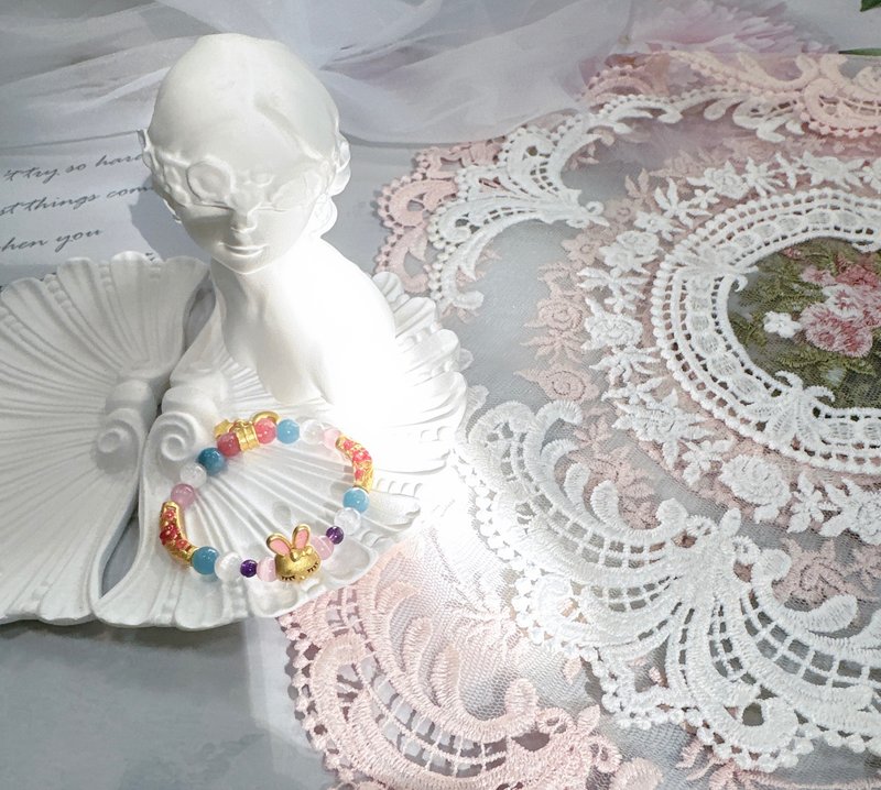 蜜糖小兔的祈愿 儿童手链 设计款 小孩款 水晶手链 - 手链/手环 - 水晶 粉红色