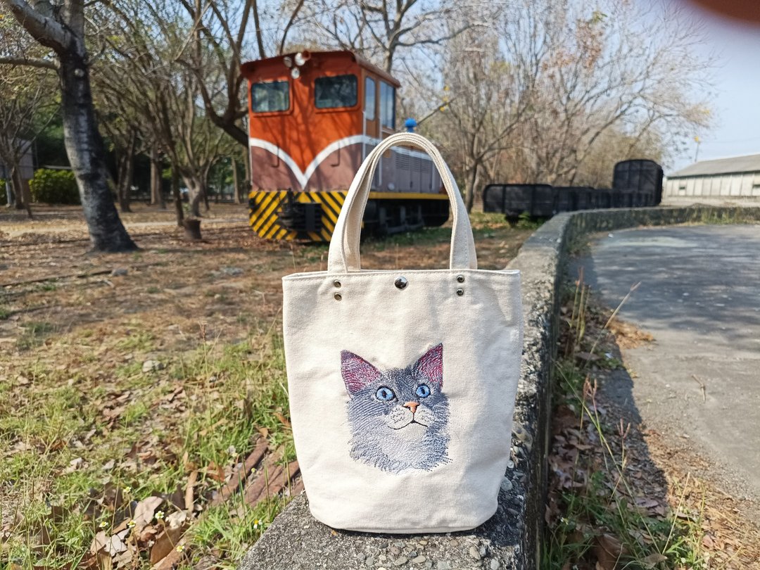 猫 刺绣 小提袋  胚布袋 手提袋 - 手提包/手提袋 - 棉 