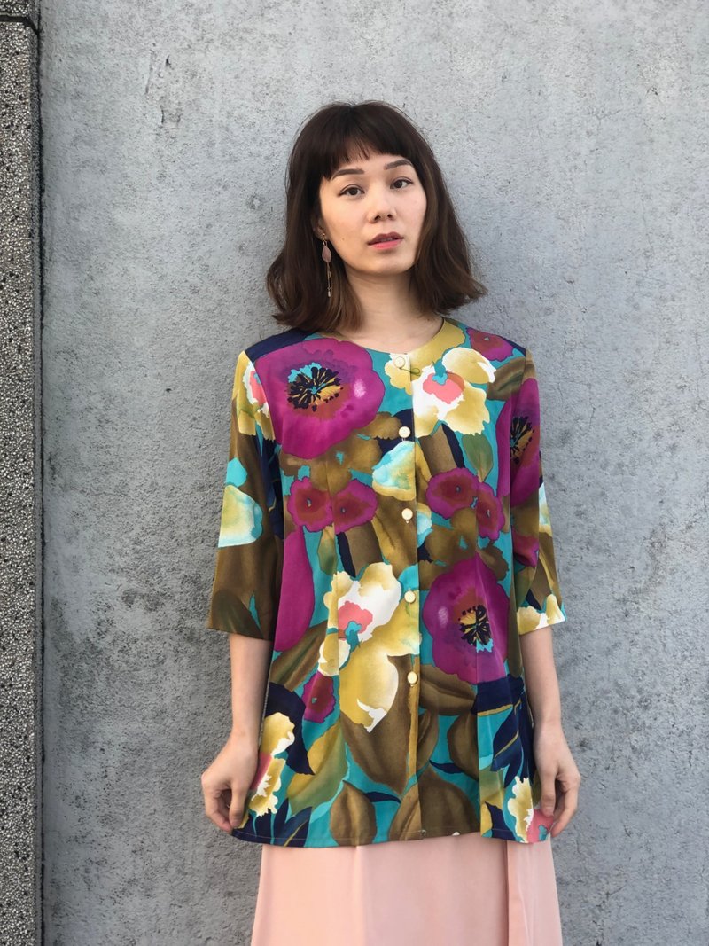 水彩风大花上衣 - 女装上衣 - 其他材质 