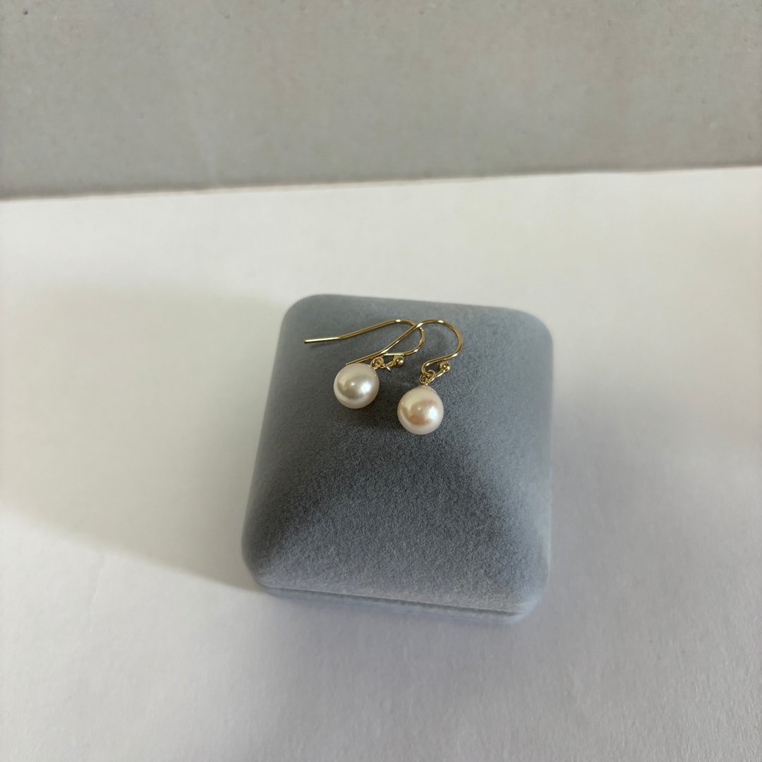 14KGF 有角 Akoya 海水珍珠耳环 7mm - 耳环/耳夹 - 珍珠 白色