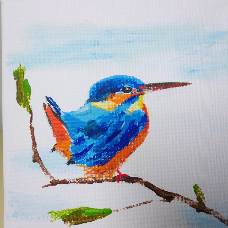 漂亮的小翠鸟  原创油画 独一无二立 即拥有 - 摆饰 - 棉．麻 