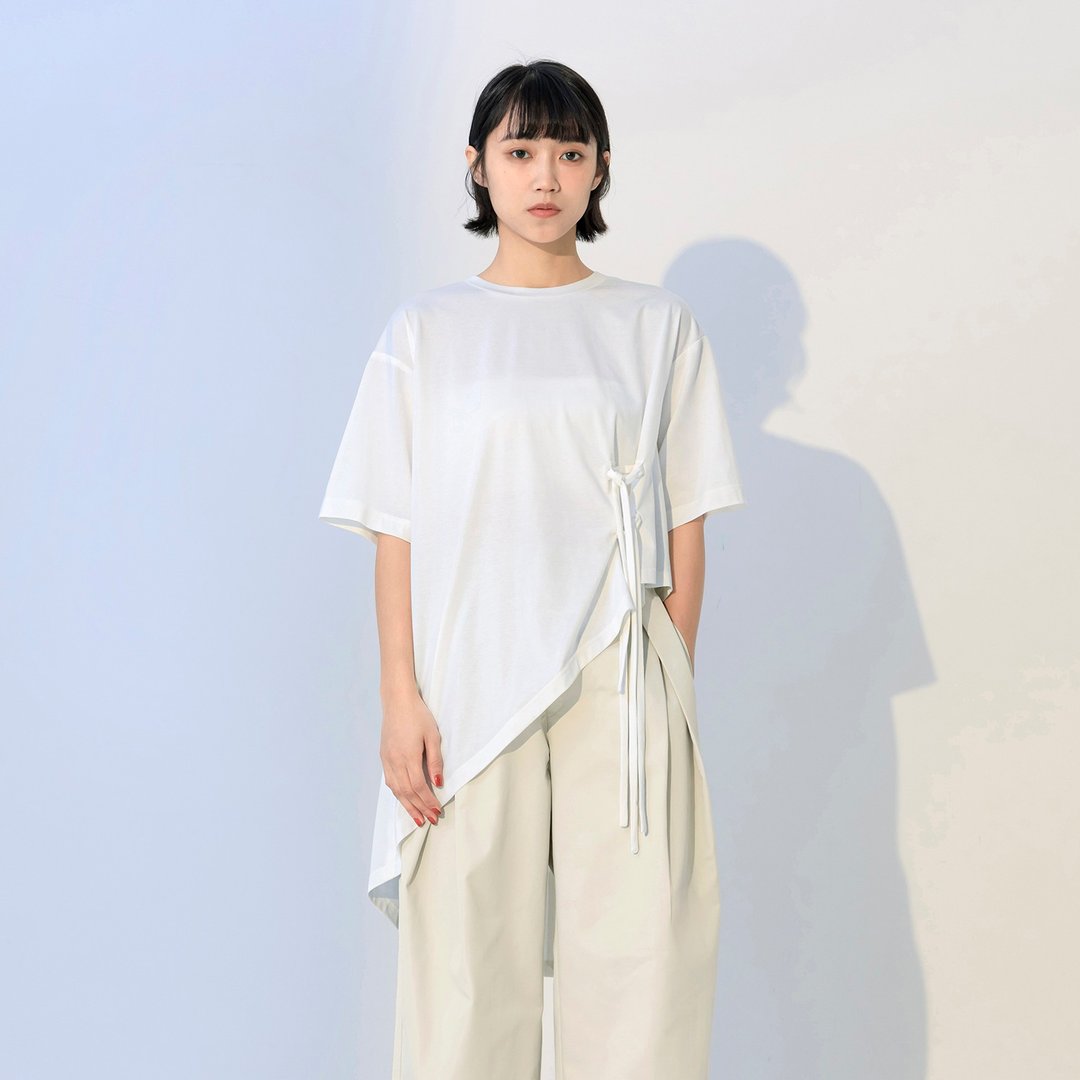 斜摆不对称绑带上衣 - 女装上衣 - 棉 白色
