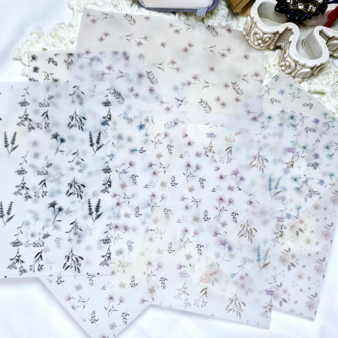 水彩花朵描图纸 - 贴纸 - 纸 白色