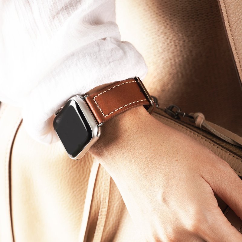 Apple watch - 【早春限定色】车线真皮苹果表带 - 表带 - 真皮 咖啡色