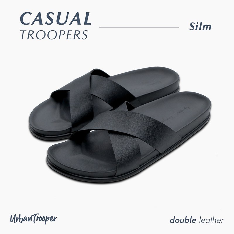 Urban Trooper, Casual Troopers Leather, Color : Charcoal - 拖鞋 - 真皮 黑色