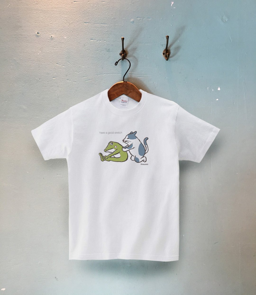 Cat and Frog T-shirt Stretch Unisex - 女装 T 恤 - 棉．麻 白色