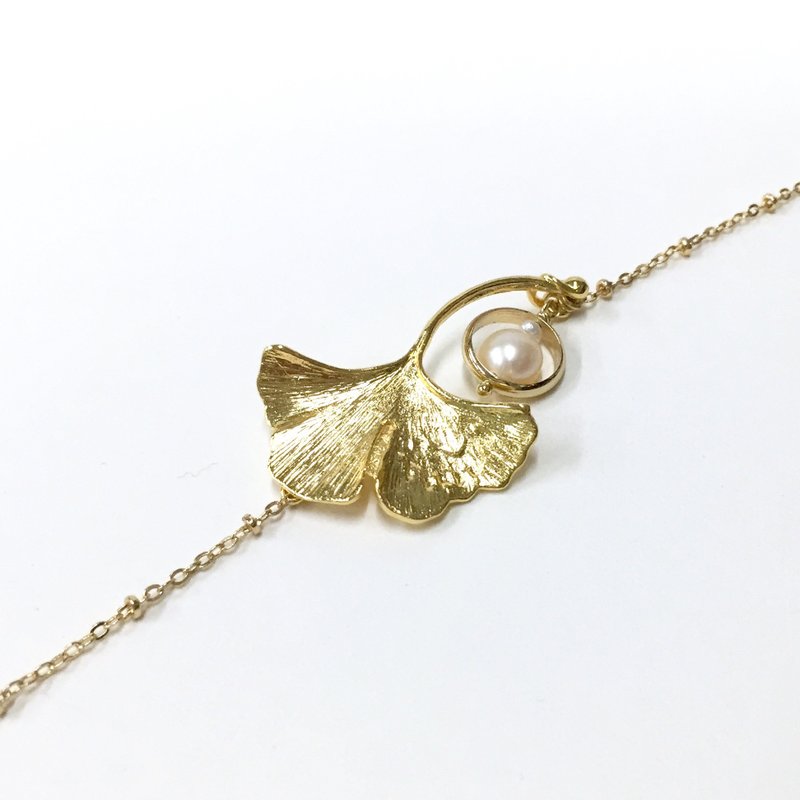 【若桑】【秋I】一叶知秋。银杏叶。进口镀24k金手链。天然珍珠/手造琉璃手链。满鐏月/红柿/南瓜。中秋节。秋天。 - 手链/手环 - 其他金属 金色