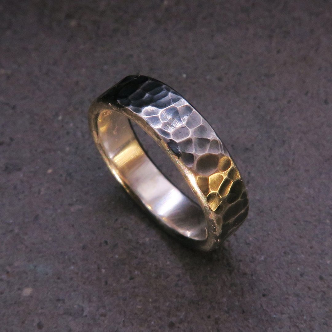 水波纹 黑 - 纯银锻敲戒指 宽约4.5mm 可免费修改戒围一次 - 对戒 - 其他金属 