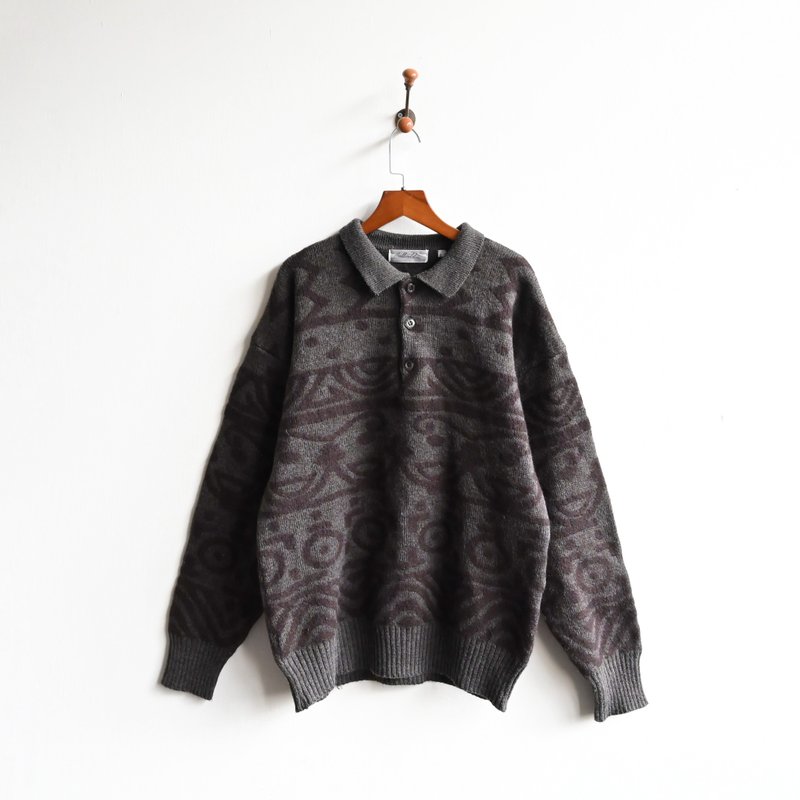 【蛋植物古着】花墙绘影POLO领宽松古着毛衣 - 男装针织衫/毛衣 - 其他人造纤维 