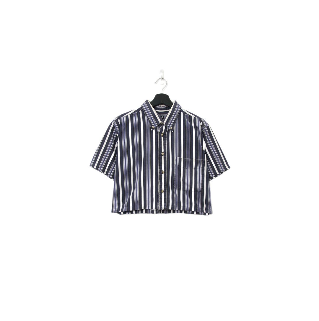 Back to Green-再制条纹短板衬衫 紫蓝  ds-09//vintage shirt - 女装衬衫 - 棉．麻 