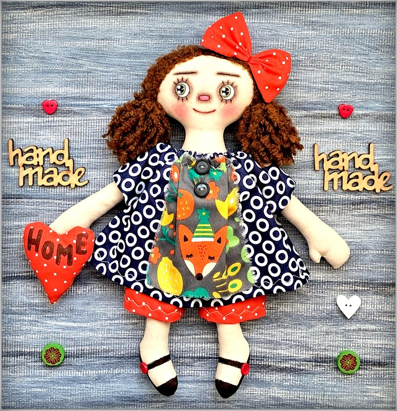 Raggedy Doll Lisa，布娃娃，原创布艺软娃娃，布娃娃，手工制作 - 玩偶/公仔 - 棉．麻 蓝色