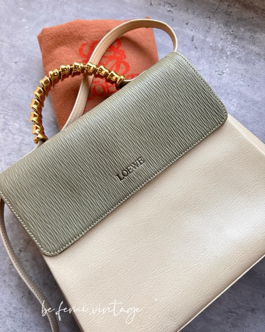 中古Loewe绿衬白金蛇骨Kelly手提包 - 侧背包/斜挎包 - 真皮 白色