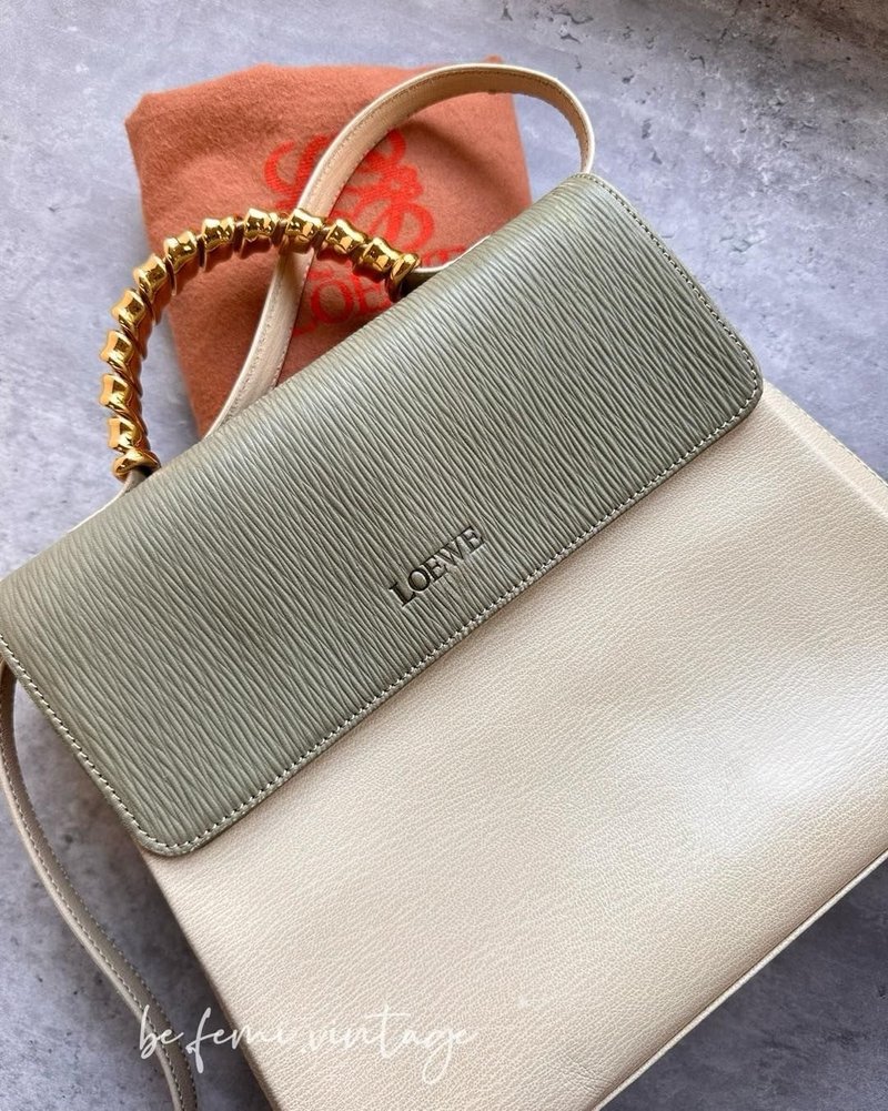 中古Loewe绿衬白金蛇骨Kelly手提包 - 侧背包/斜挎包 - 真皮 白色