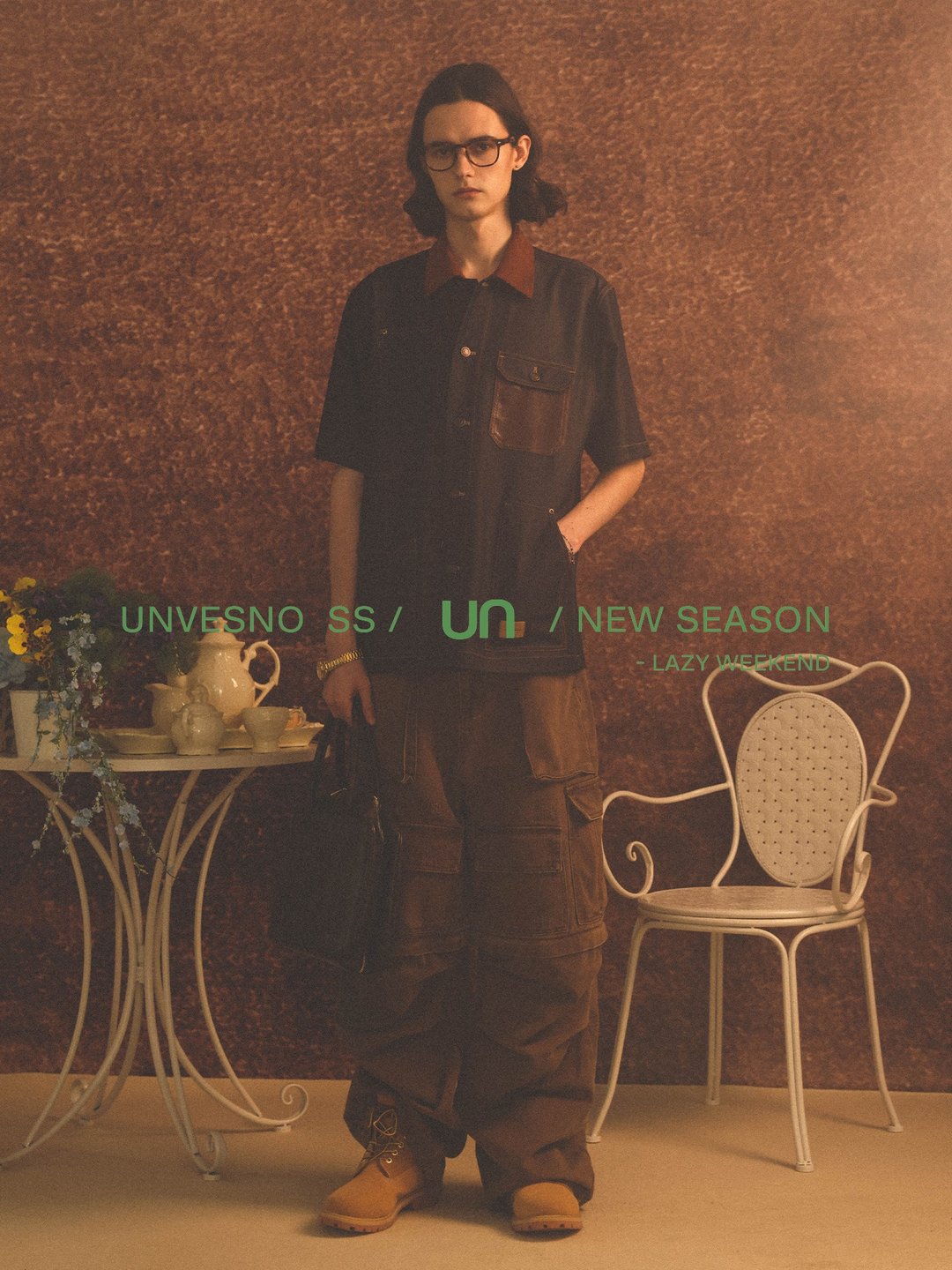 Unvesno(UN)New Vintage灯芯绒与仿旧皮革口袋轻薄牛仔质感衬衫 - 男装衬衫 - 其他材质 