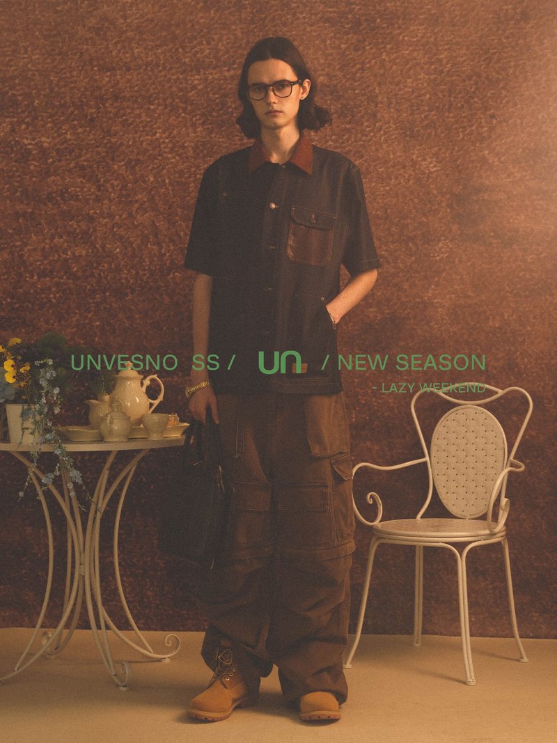 Unvesno(UN)New Vintage灯芯绒与仿旧皮革口袋轻薄牛仔质感衬衫 - 男装衬衫 - 其他材质 