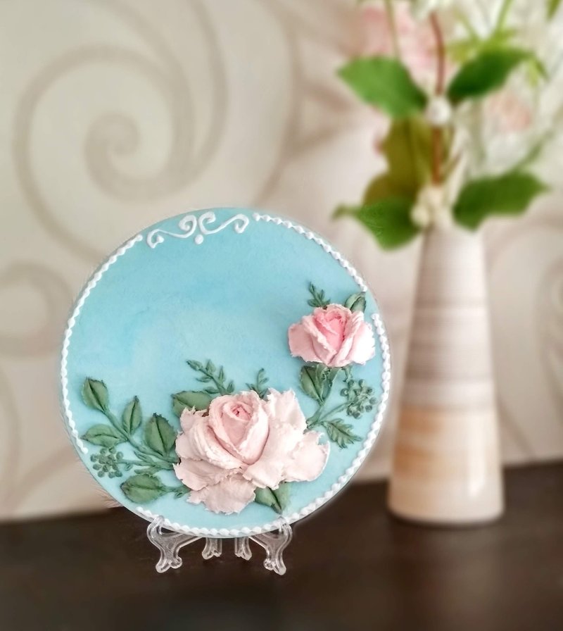 圆形小画粉红玫瑰花艺画礼物玫瑰3D墙画 - 墙贴/壁贴 - 其他材质 蓝色