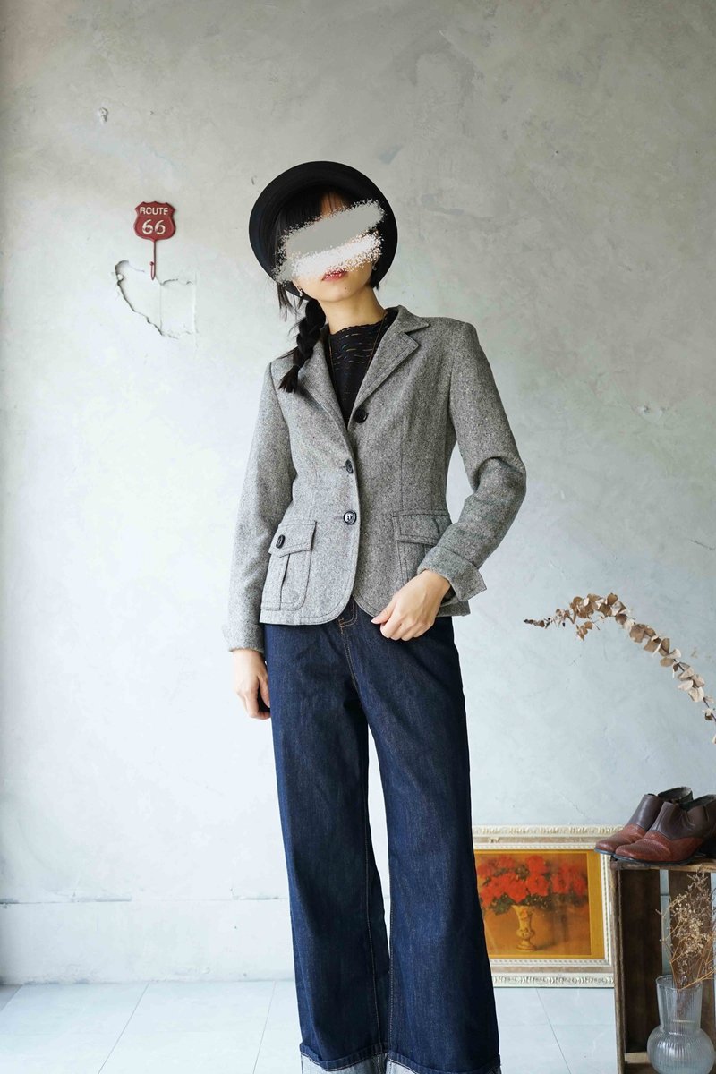 寻宝古着-日本制burberry灰色花修身西装外套 - 女装西装外套/风衣 - 羊毛 灰色