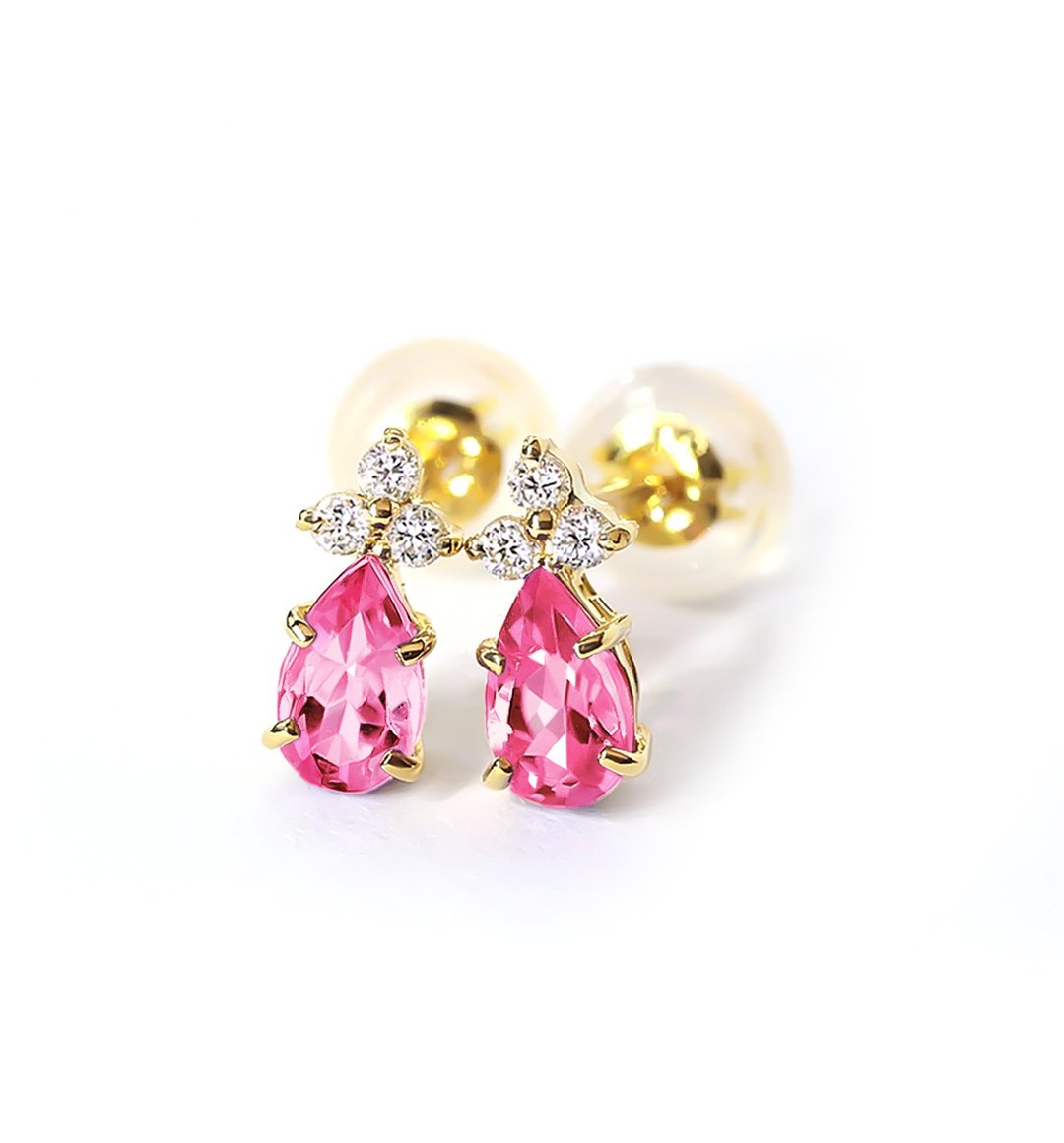 K18 Ayana spinel (粉红尖晶石) & 钻石 针式耳环 ~Ello Lilas~ 8月诞生石 - 耳环/耳夹 - 宝石 粉红色