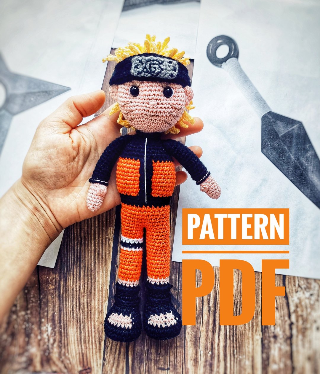火影忍者娃娃 钩针火影忍者玩具 Amigurumi 动漫娃娃 - 编织/刺绣/羊毛毡/裁缝 - 棉 橘色
