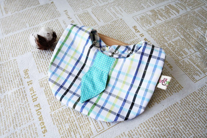 男宝的文青风格领带围兜 手工限量 口水巾 明unicorn - 围嘴/口水巾 - 棉．麻 蓝色