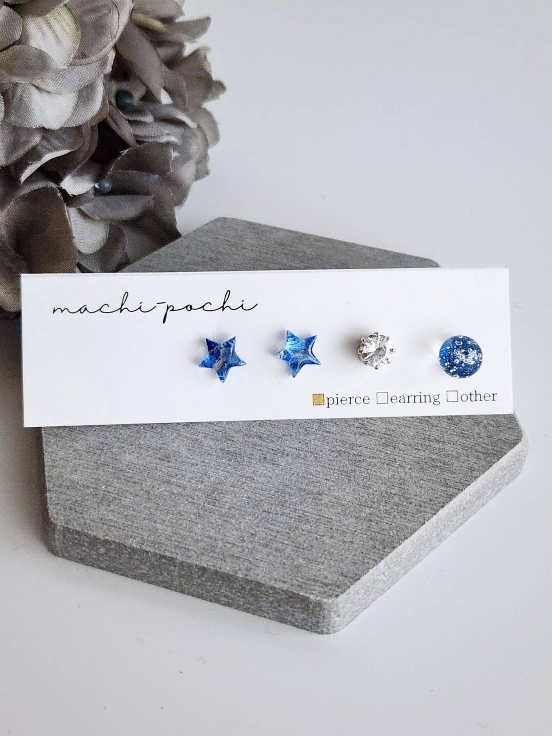 machi-pochi 4-piece set: Star earrings - 耳环/耳夹 - 其他材质 蓝色