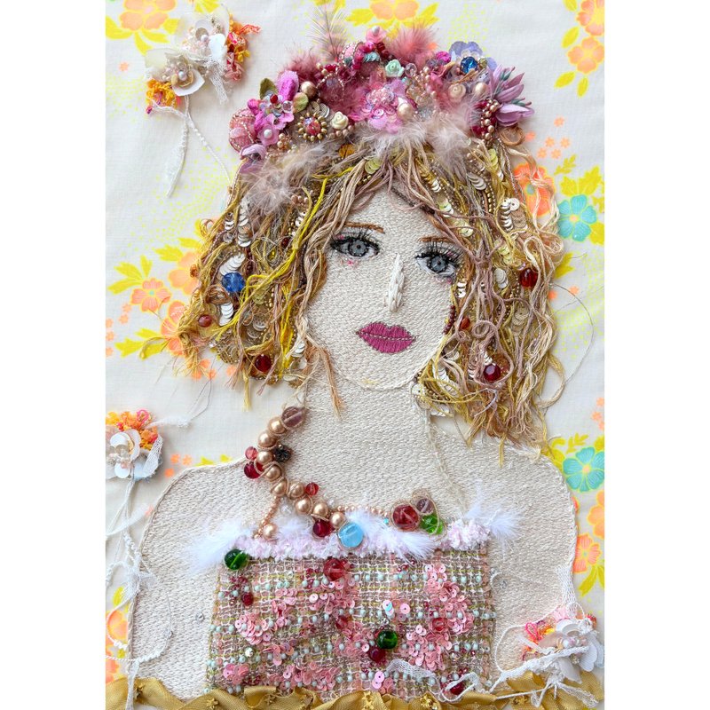 梦幻色彩的闪亮串珠刺绣艺术　作品名 【自由是宝石】　独一无二 - 墙贴/壁贴 - 绣线 