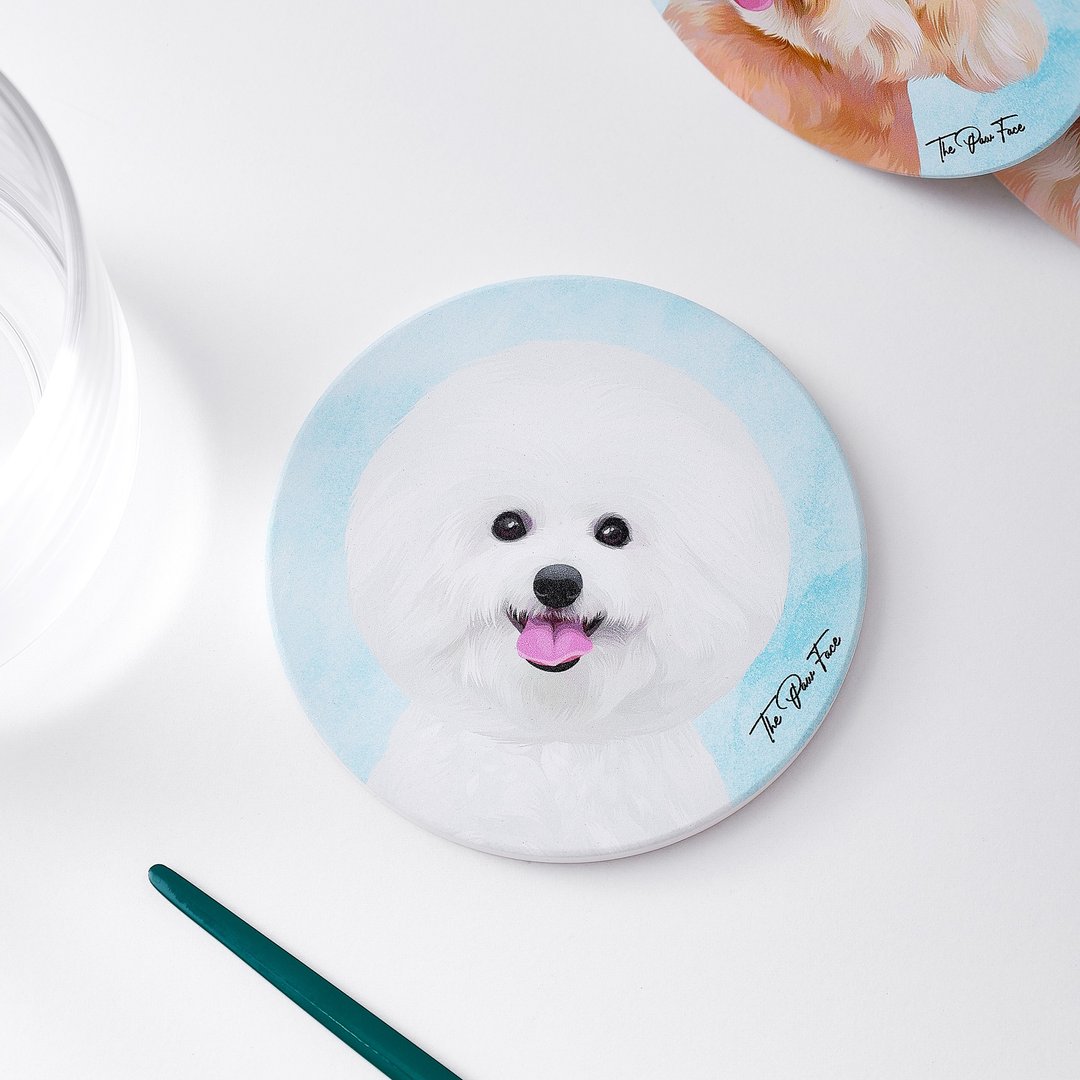 比熊 狗狗-圆型陶瓷吸水杯垫/动物/居家用品 - 杯垫 - 陶 