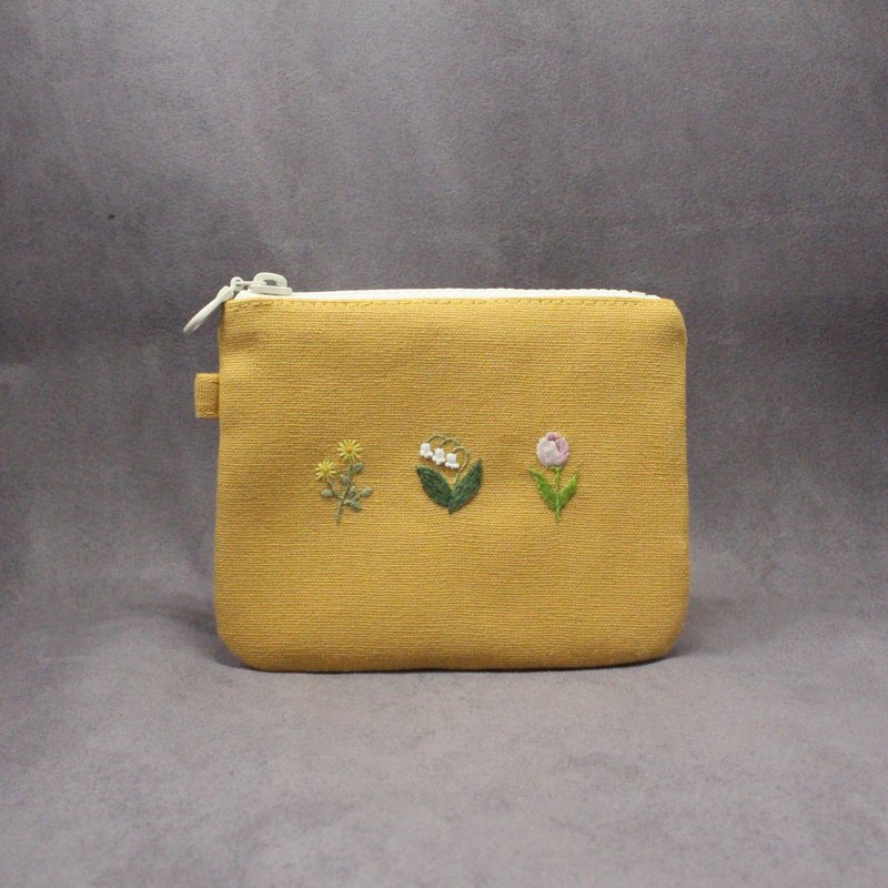 手工刺绣卡片零钱包/有钱花 - 零钱包 - 棉．麻 橘色