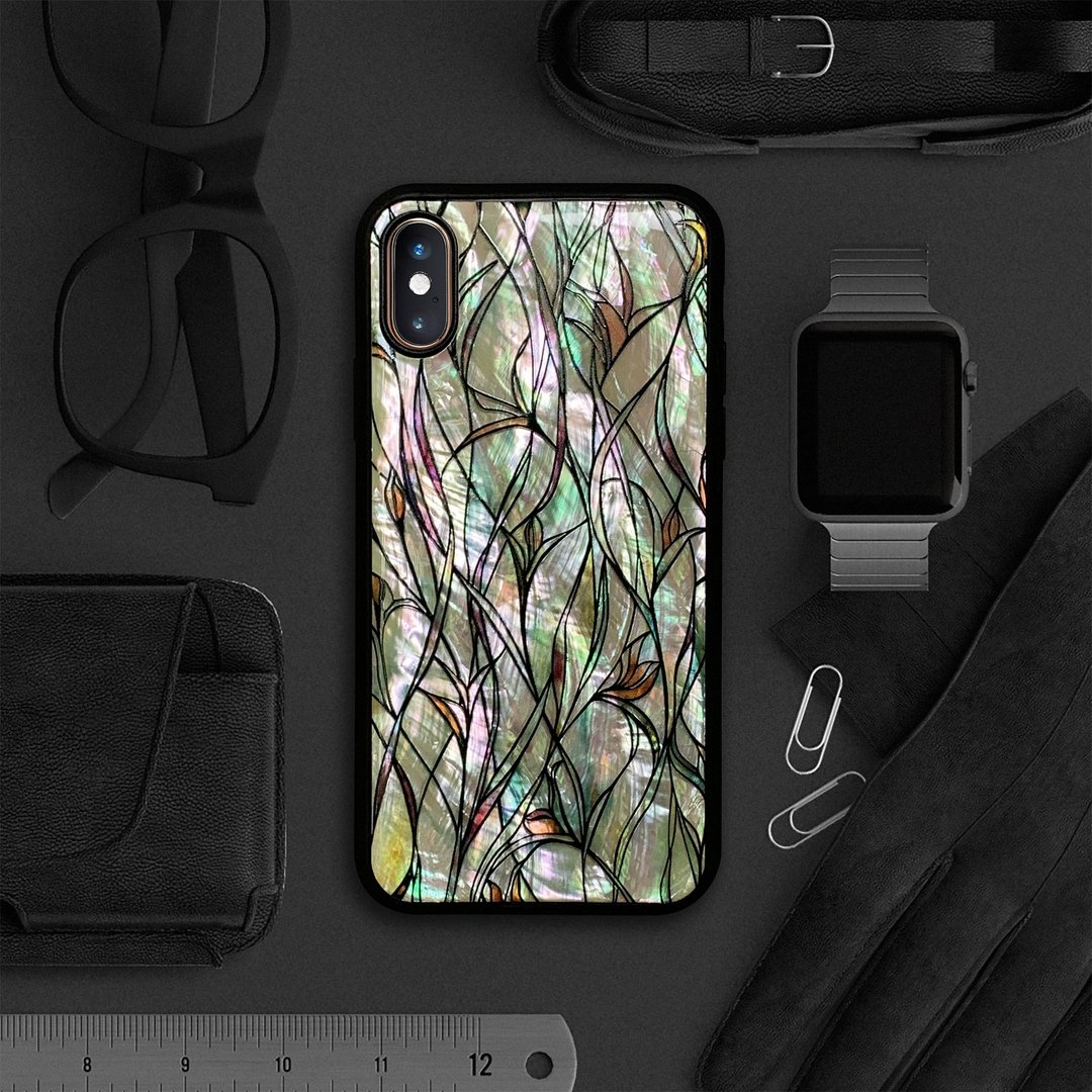 天然贝壳 iPhone 17 耐冲击保护套 花窗玻璃风格 可定制名字 001 - 手机壳/手机套 - 贝壳 多色