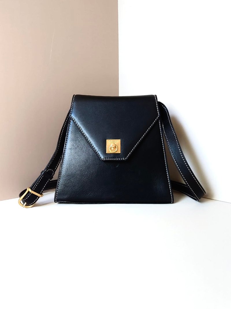 【特选货品】中古Celine黑色金扣凯莉皮革单肩侧背斜孭背包手袋 - 侧背包/斜挎包 - 真皮 黑色