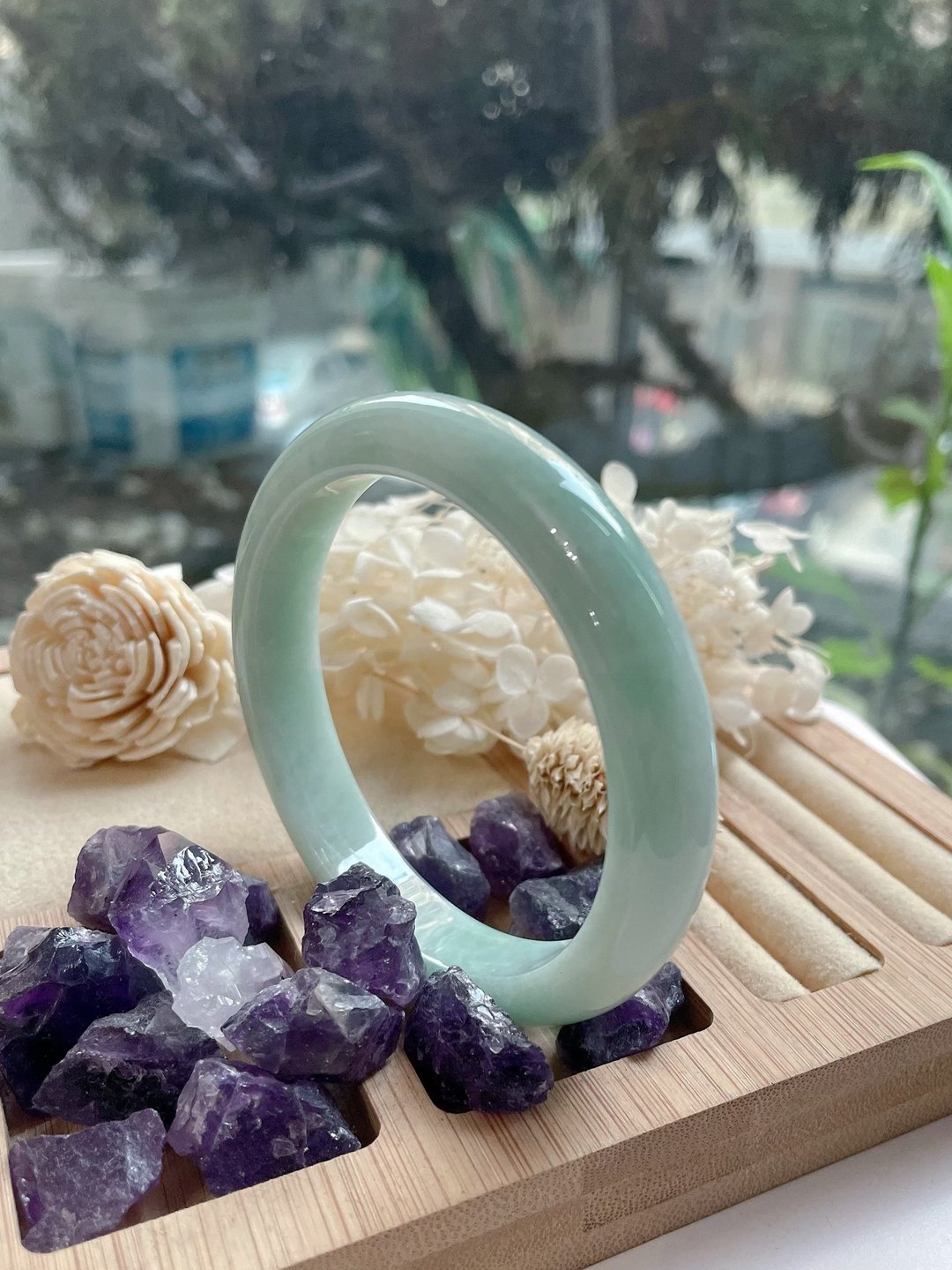 天然翡翠 A 货缅甸玉苹果绿 福镯  美玉镯 手镯 母亲节送礼 - 手链/手环 - 玉石 绿色