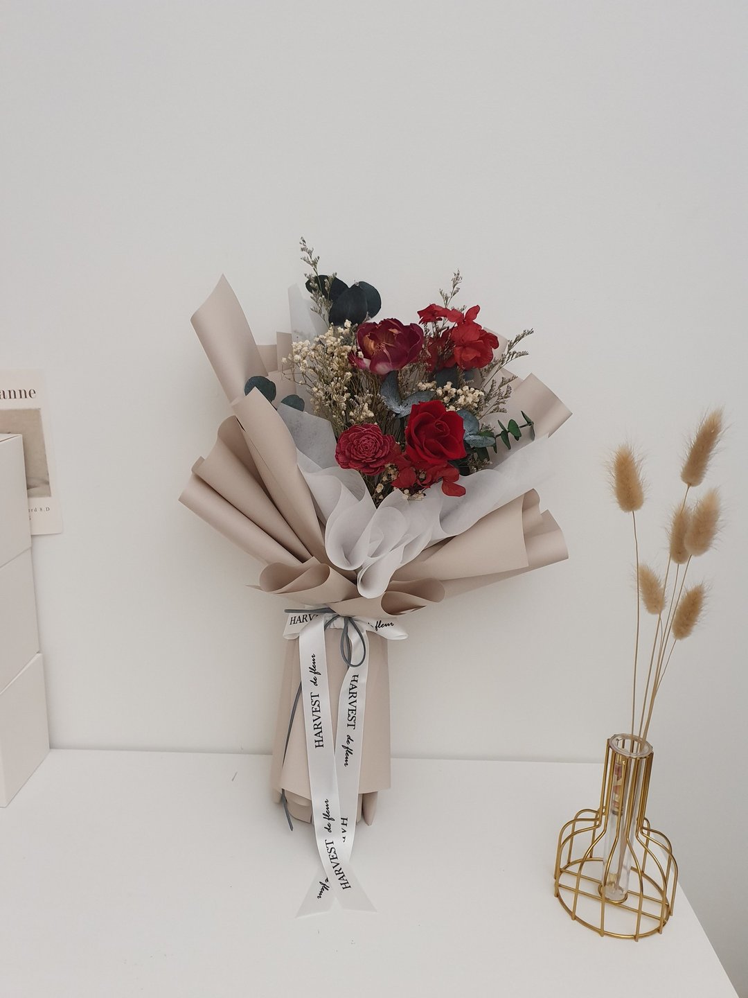 红玫瑰永生花束-情人节花束/求婚花束/告白花束/生日花束 - 干燥花/捧花 - 植物．花 红色