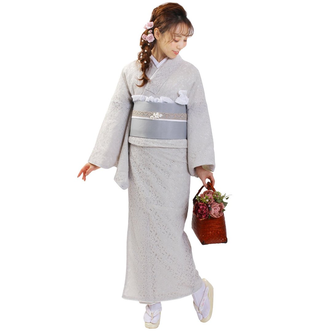 和服 蕾丝 带衬 Awase Kimono F size 灰色 单品 - 中性连帽卫衣/T 恤 - 棉 灰色