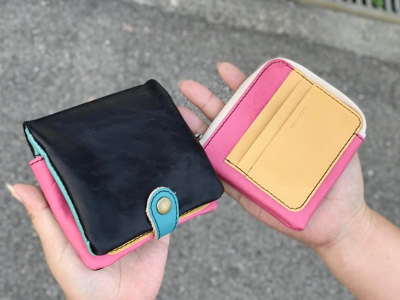 H-PLUMP Neon color MIX half plump wallet that makes you feel better Slim HPW-KTPY-PYT-K - 皮夹/钱包 - 真皮 黑色