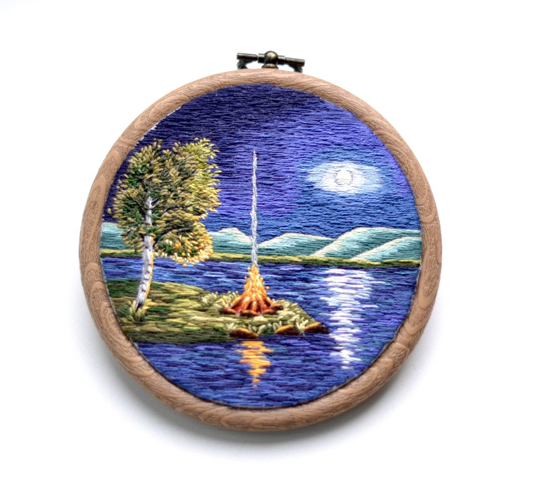 Night Embroidery Landscape, Thread Paining, Embroidery art, Hand embroidery - 墙贴/壁贴 - 绣线 多色