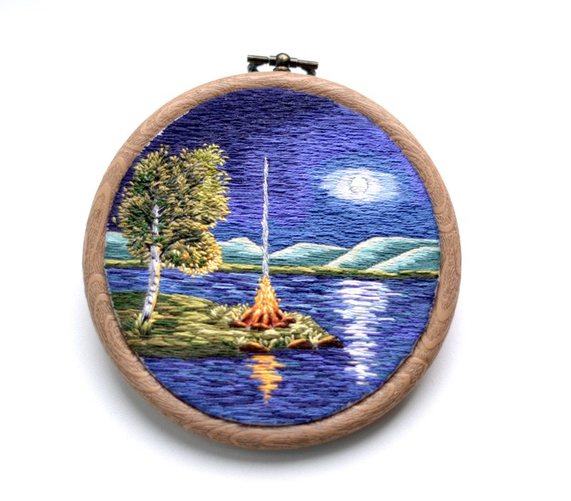 Night Embroidery Landscape, Thread Paining, Embroidery art, Hand embroidery - 墙贴/壁贴 - 绣线 多色